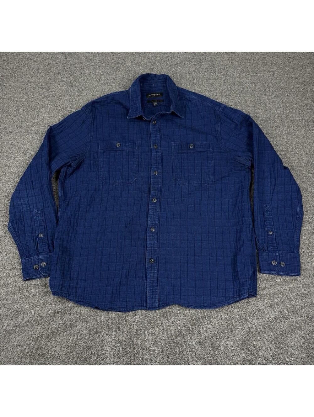 Banana Republic Men's XL Dark Blue Check Long Sleeve Cotton Button Up Soft Gauze